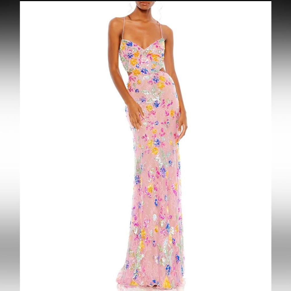 Mac Duggal Pink Floral Maxi Dress